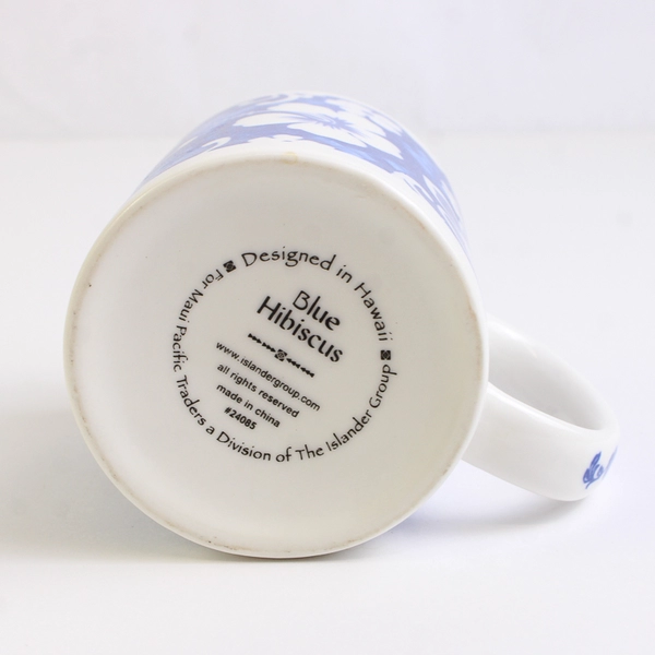 Blue Hibiscus On White Ceramic Coffee Mug Designed in Hawaii 4" Tall