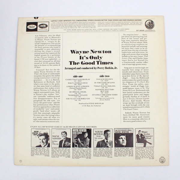 Wayne Newton It's Only The Good Times 1967 Vintage Vinyl Record LP