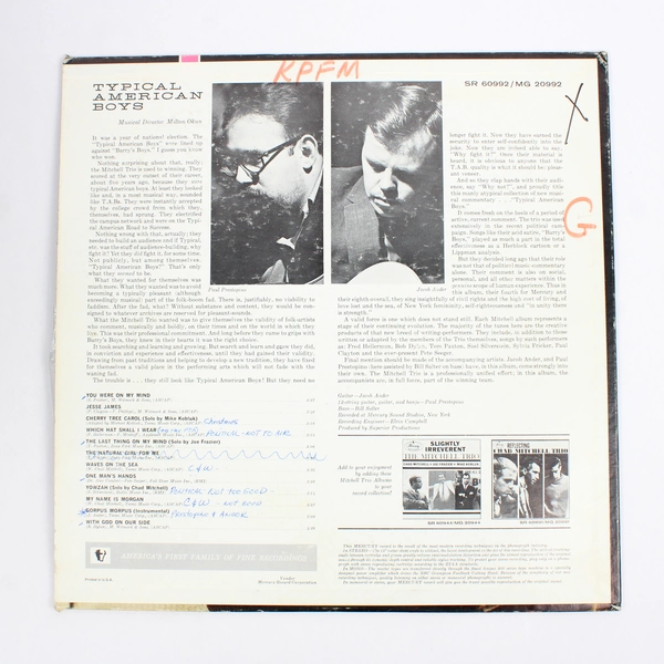 Typical American Boys The Mitchell Trio 12" Vinyl Record Classic Folk Album