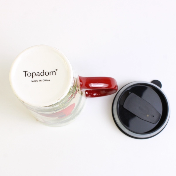 Topadorn Ceramic Coffee Mug Bird Cardinal Winter With Lid 6.5" Tall