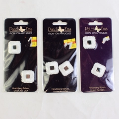 Lot of 3 Patch Ems Iron-On Appliques 0.75" Square White Mirror
