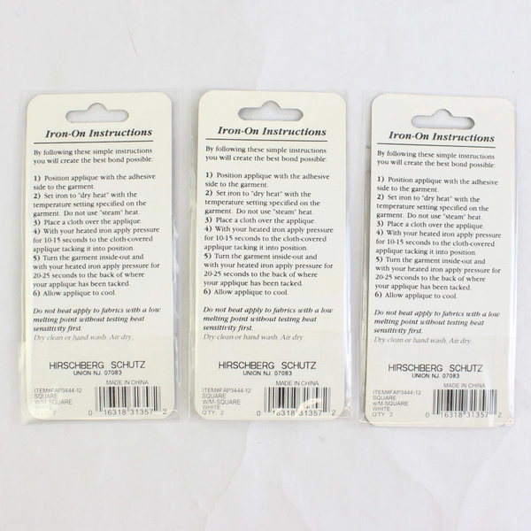 Lot of 3 Patch Ems Iron-On Appliques 0.75" Square White Mirror