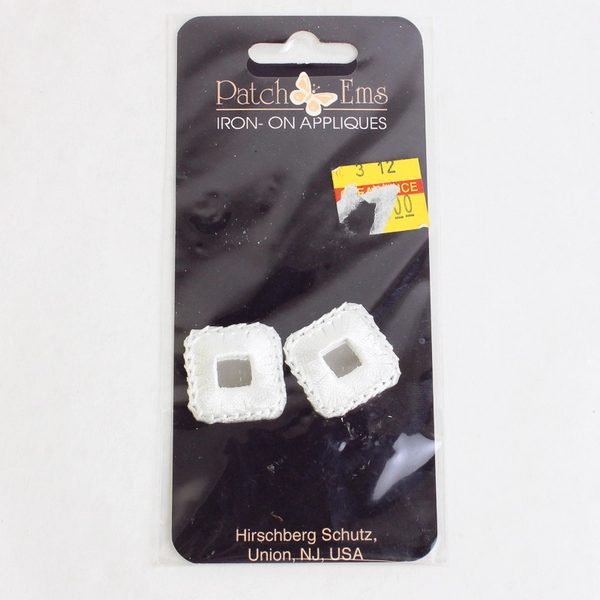 Lot of 3 Patch Ems Iron-On Appliques 0.75" Square White Mirror