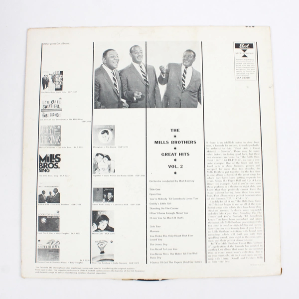The Mills Bros. Great Hits Wolume 2 1960 Vintage 12" Vinyl Record