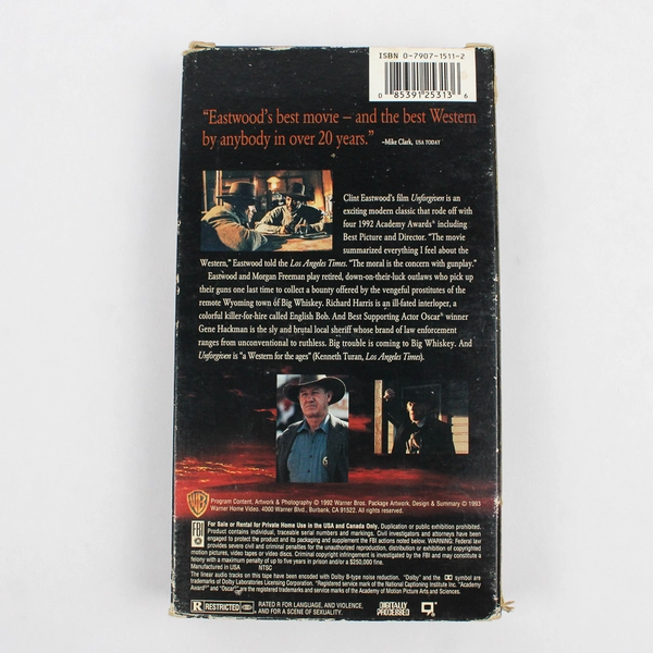 Unforgiven VHS Tape Clint Eastwood Gene Hackman Morgan Freeman 1993