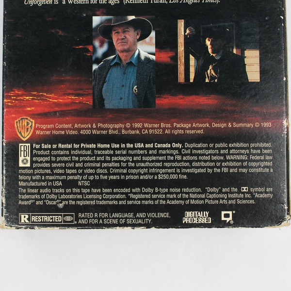 Unforgiven VHS Tape Clint Eastwood Gene Hackman Morgan Freeman 1993