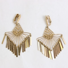 Pair of Gold Brass Metal Fringe Chandelier Earrings Fashion Jewelry Art Deco
