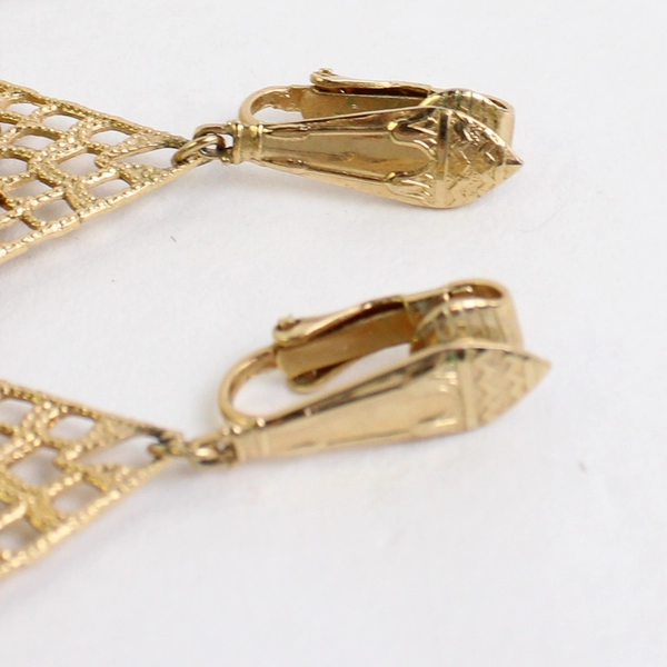 Pair of Gold Brass Metal Fringe Chandelier Earrings Fashion Jewelry Art Deco