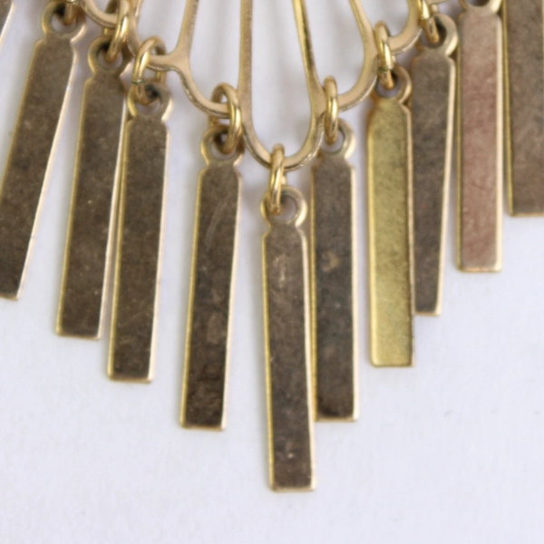 Pair of Gold Brass Metal Fringe Chandelier Earrings Fashion Jewelry Art Deco
