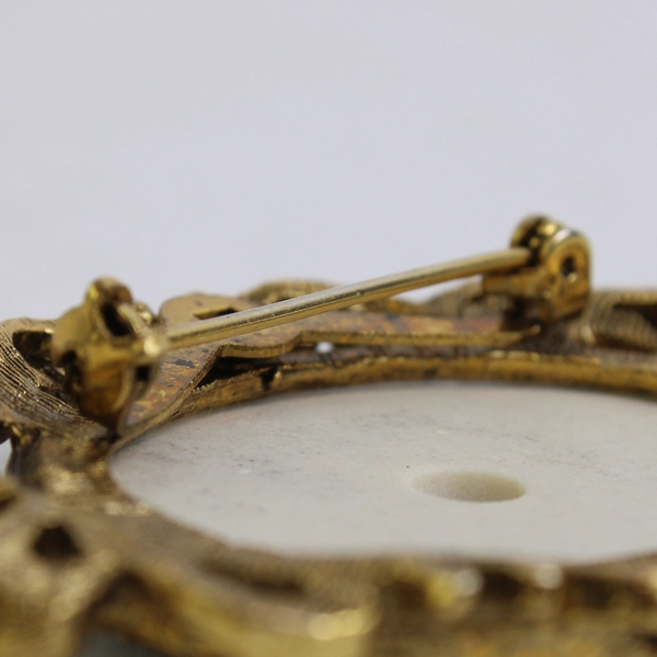 Vintage Hand-Painted Porcelain Gold-Toned Brooch Horizontal 2.75 x 1.75 in