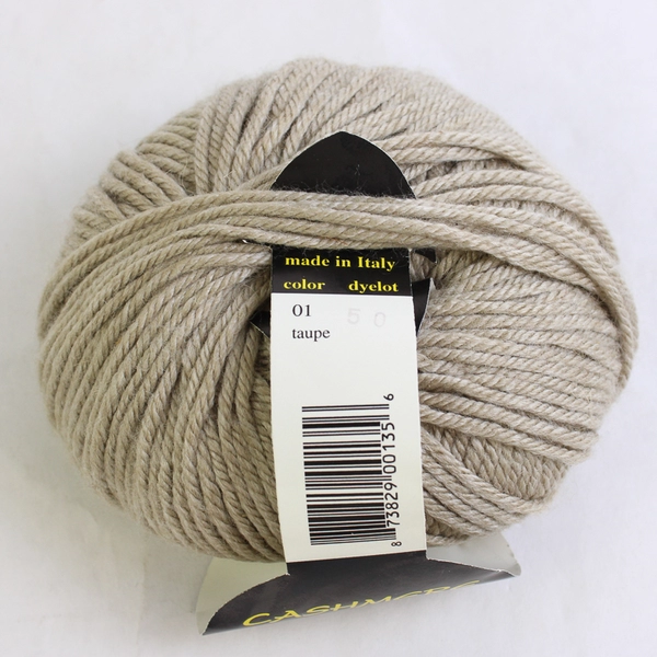 1 Skein Aran Worsted Weight Yarn Cashmere Merino Wool Blend 50g 100 yds Taupe