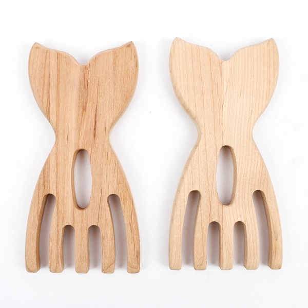 Pair Of Wooden Alaska Whales Tail Salad & Pasta Server Forks