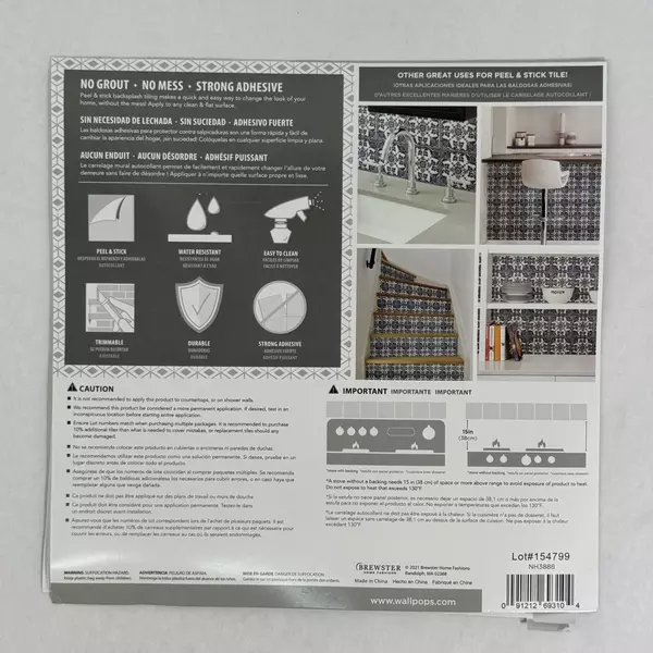 WALL POPS! Peel & Stick Backsplash Tile 4-Pack 10x10 Inch New Wall Tiles