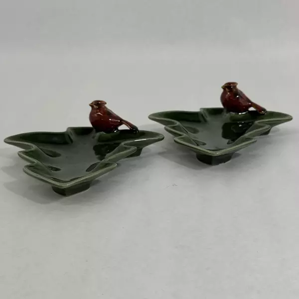 Set of 2 Tii Collection Green Tree with Cardinal Trinket Dishes