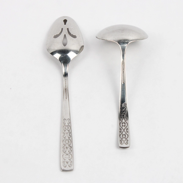 Lot Of 2 International Silver Serenata Stainless Flatware Ladle Slotted Spoon