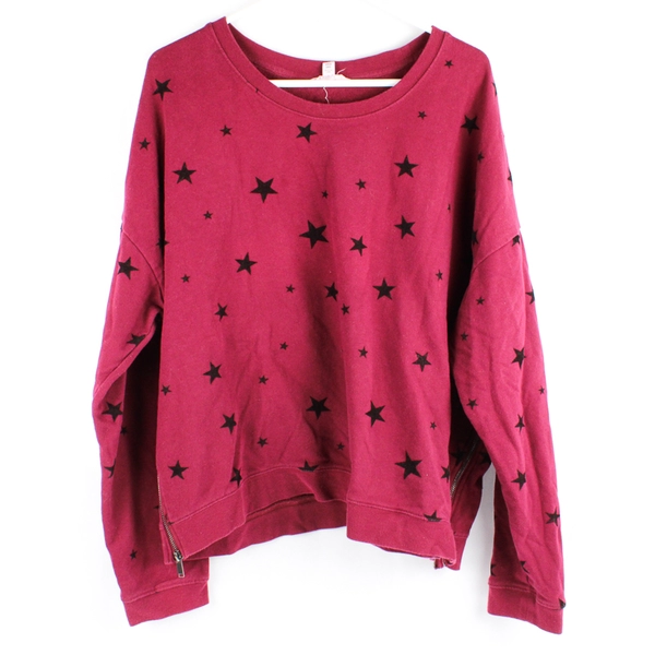 Time And Tru Maroon Red Long-Sleeved Top Black Star Print Women's XXL Flawed