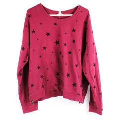 Time And Tru Maroon Red Long-Sleeved Top Black Star Print Women's XXL Flawed