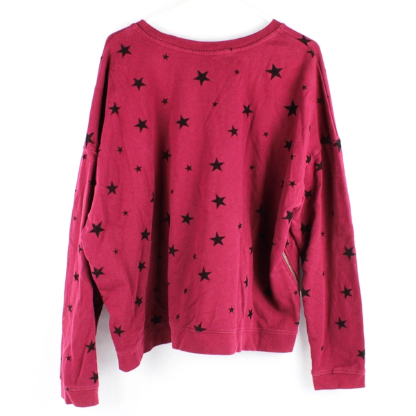 Time And Tru Maroon Red Long-Sleeved Top Black Star Print Women's XXL Flawed