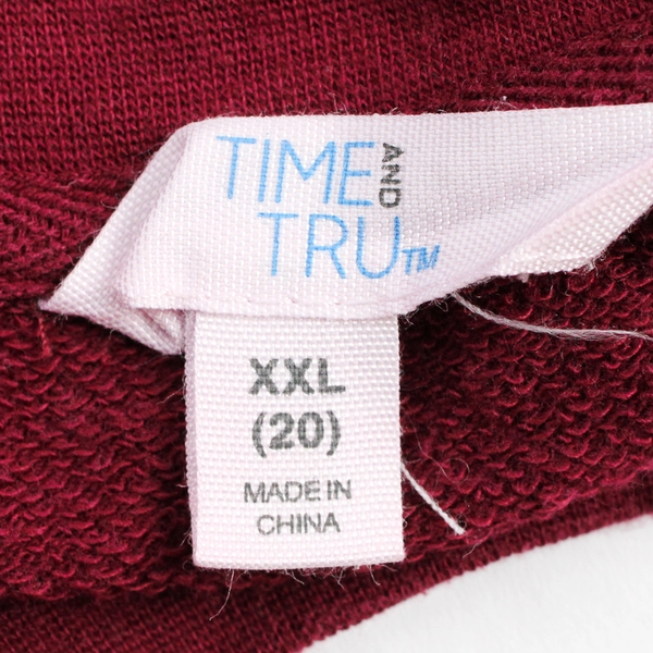 Time And Tru Maroon Red Long-Sleeved Top Black Star Print Women's XXL Flawed