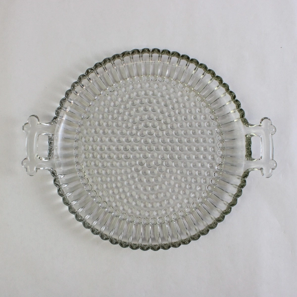 Vintage Jeannette Glass National Clear Hobnail Tray With Handles 8 inch