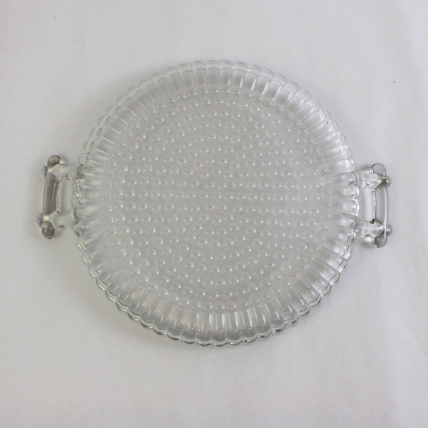 Vintage Jeannette Glass National Clear Hobnail Tray With Handles 8 inch