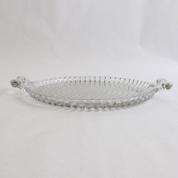 Vintage Jeannette Glass National Clear Hobnail Tray With Handles 8 inch