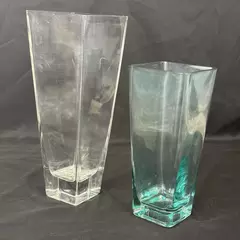 Lot of 2 Tall Square Heavy Glass Cylinder Vases 10 and 12.75 Inch
