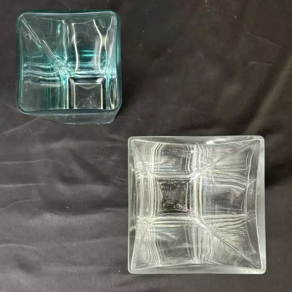 Lot of 2 Tall Square Heavy Glass Cylinder Vases 10 and 12.75 Inch
