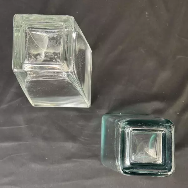 Lot of 2 Tall Square Heavy Glass Cylinder Vases 10 and 12.75 Inch
