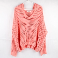 Miracle U.S.A. Coral Pink Open Knit Hoodie Women's Size M/L