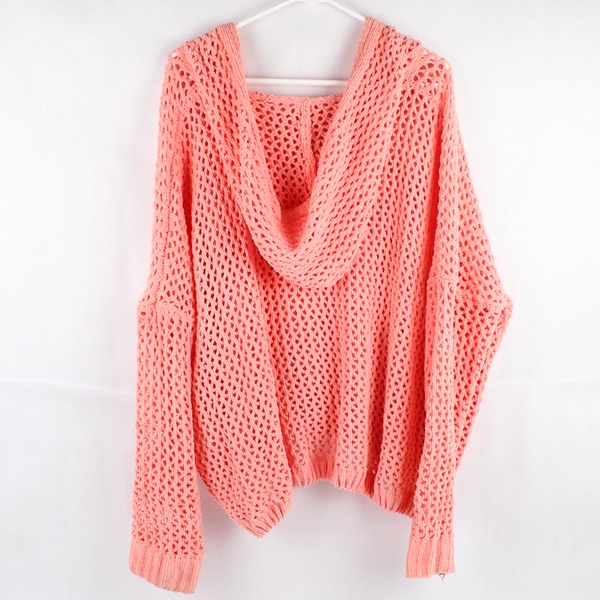 Miracle U.S.A. Coral Pink Open Knit Hoodie Women's Size M/L