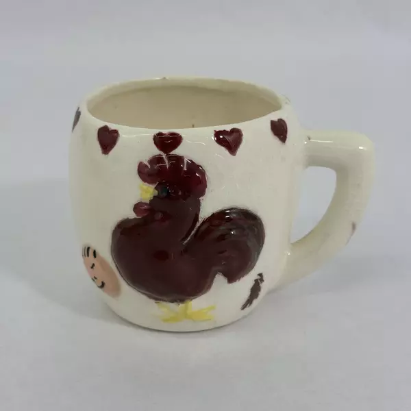 Vintage White Ceramic Cup Embossed Rooster Dated 1952