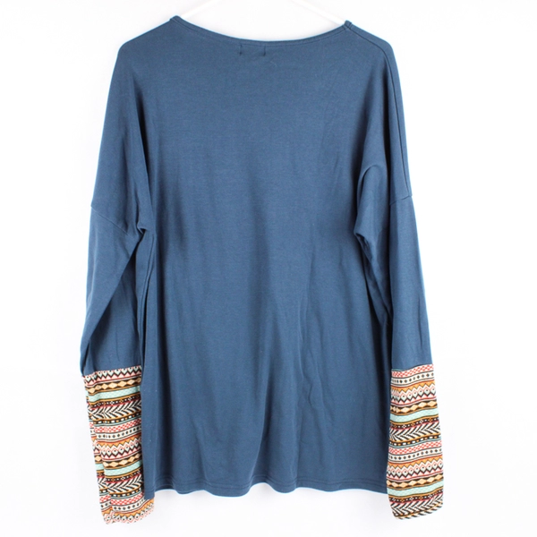 POGTMM Blue Long-Sleeved Shirt Tribal Print Accents Cotton Blend Women's Size XL