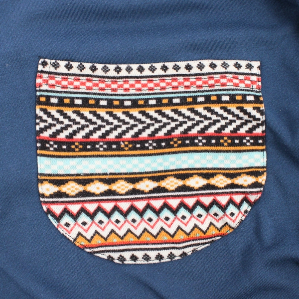 POGTMM Blue Long-Sleeved Shirt Tribal Print Accents Cotton Blend Women's Size XL