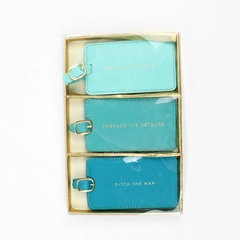 Set Of 3 Eccolo Luggage Tag Gift Light To Dark Blue Faux Leather 2017