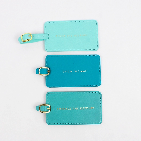 Set Of 3 Eccolo Luggage Tag Gift Light To Dark Blue Faux Leather 2017