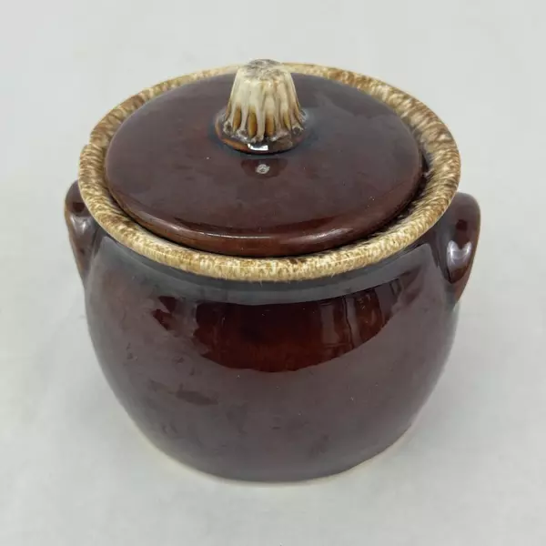 Vintage Hull Oven Proof Brown Drip Glaze Sugar Bowl with Lid