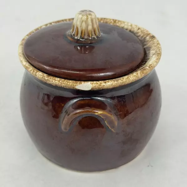 Vintage Hull Oven Proof Brown Drip Glaze Sugar Bowl with Lid