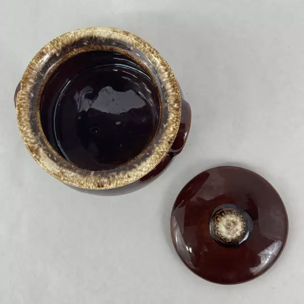 Vintage Hull Oven Proof Brown Drip Glaze Sugar Bowl with Lid