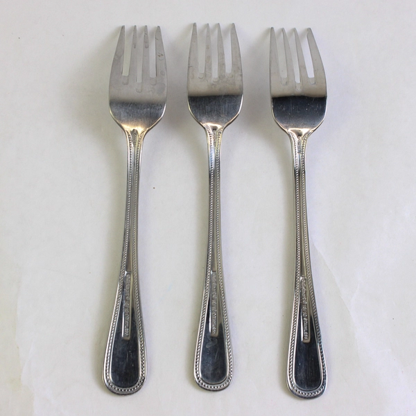 Lot of 3 Cuisinart CUI8 7 1/8" Salad Fork 18/10 Stainless Beaded Outline 
