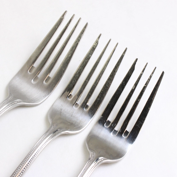 Lot of 3 Cuisinart CUI8 7 1/8" Salad Fork 18/10 Stainless Beaded Outline 