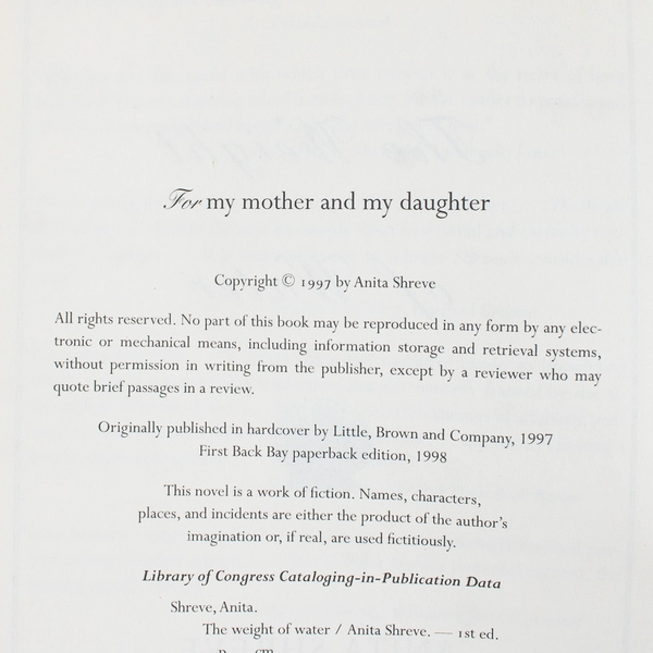 The Weight of Water by Anita Shreve 1998 Paperback Movie Tie-In