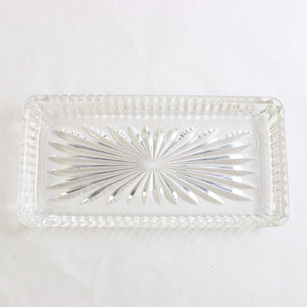 Vintage MCM Starburst Clear Cut Glass Butter Dish