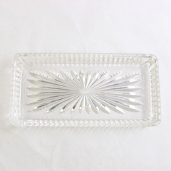 Vintage MCM Starburst Clear Cut Glass Butter Dish