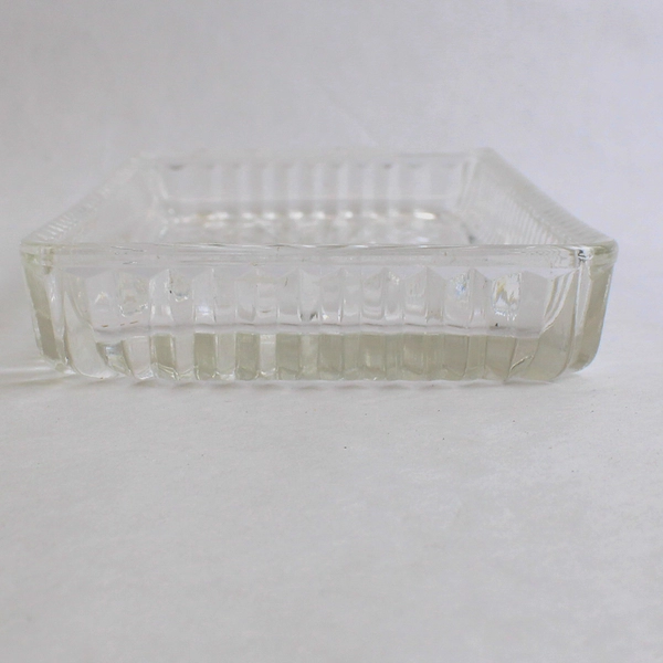 Vintage MCM Starburst Clear Cut Glass Butter Dish