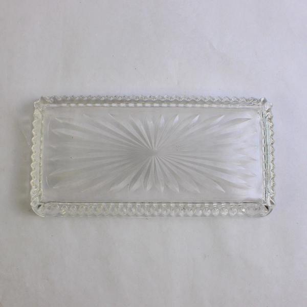 Vintage MCM Starburst Clear Cut Glass Butter Dish