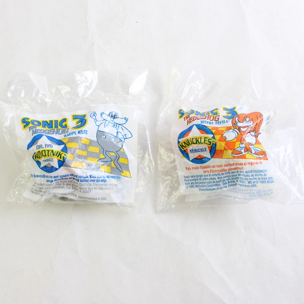 Lot Of 2 Sonic HedgeHog 3 McDonald's Kids Meal Toys Unopened 1993 Knuckles