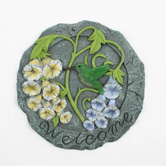 Ceramic Hummingbird and Morning Glory Flowers Welcome Plaque 7"
