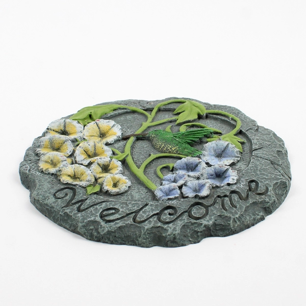 Ceramic Hummingbird and Morning Glory Flowers Welcome Plaque 7"