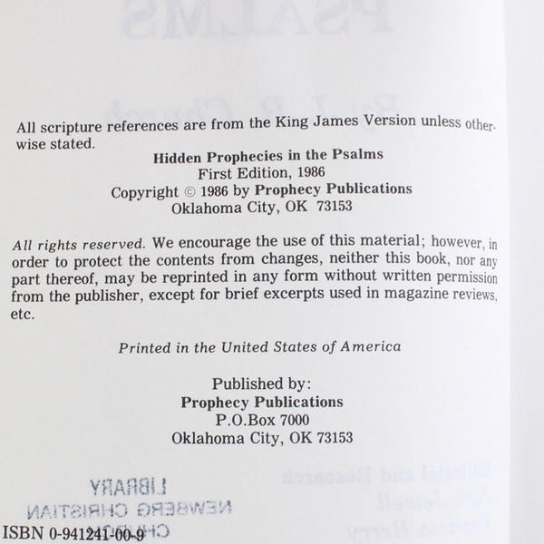 Hidden Prophecies in the Psalms by J. R. Church First Edition 1986 PB